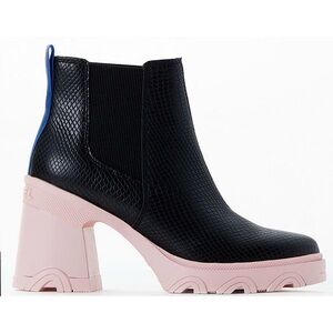NWT SOREL Women's Brex Chunky Heel Chelsea Boots Black & Pink Sz 6 Streetwear